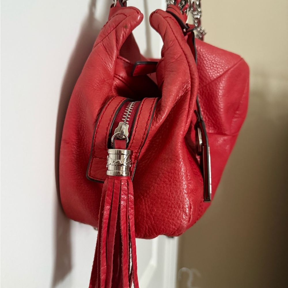 B Makowsky Red Pebbled Leather Hobo Shoulder Bag Silver Hardware Purse - Picture 5 of 11